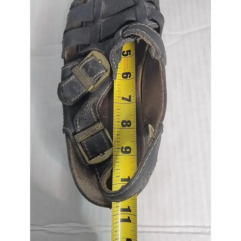DR MARTENS Y2K Vtg UK 10 Black Distressed Leather Fisherman Sandals England